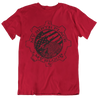 Popular 'My Birthplace My Blood' red T-Shirt featuring American flag andmecican  crested caracara inside a gear-shaped circle