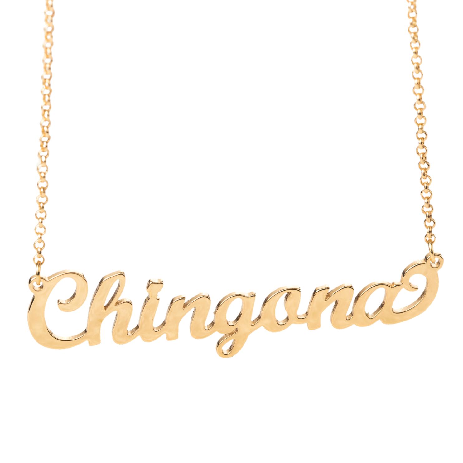 Gold-plated sterling silver women's necklace with the word 'Chingona' in cursive lettering
