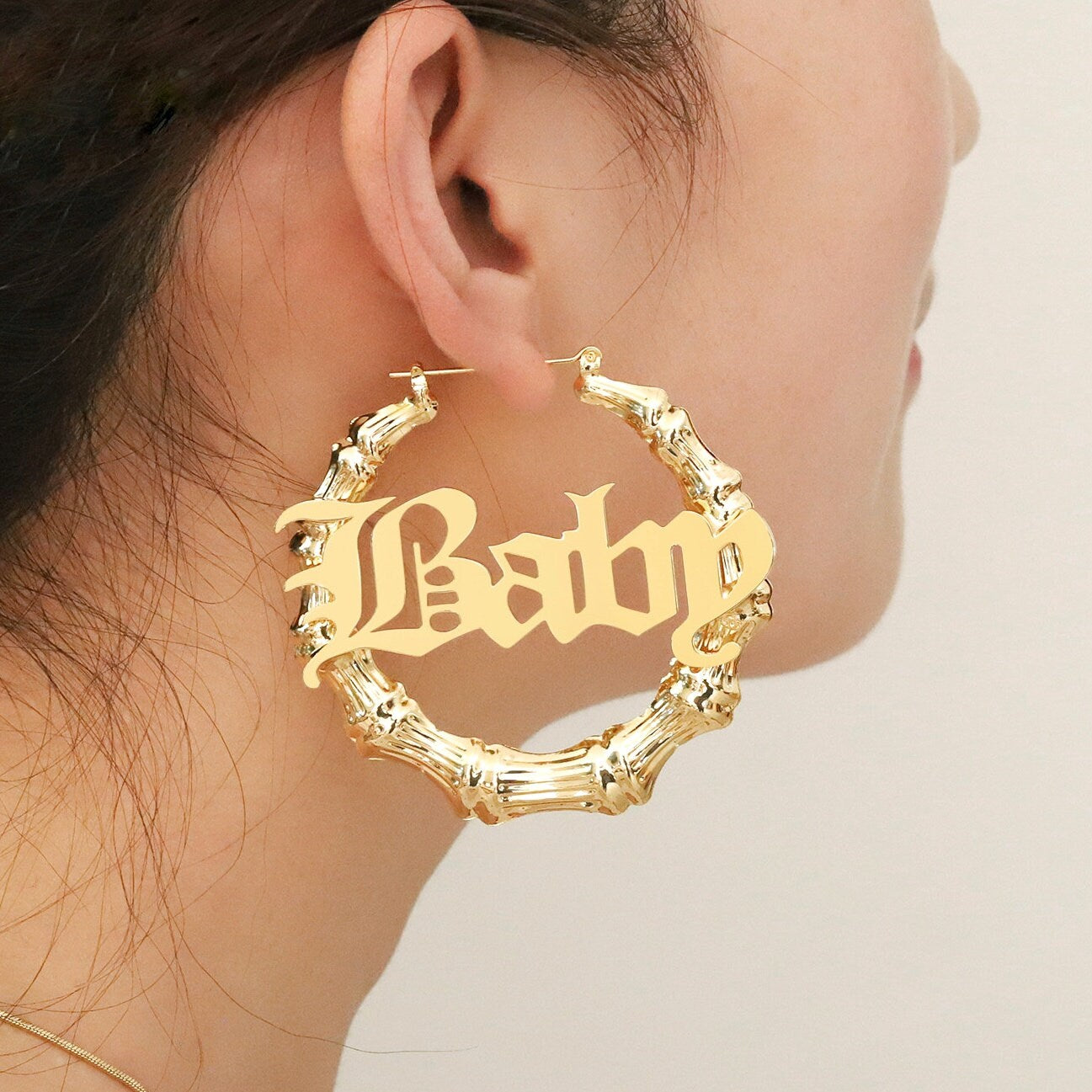 Bamboo Hoop Earrings by Baby Gold - Shop Custom Gold Jewelry