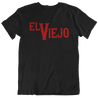 Funny black t-shirt for Latinos and Spanish-speakers.  in bold red lettering, the front of the shirt states "El Viejo"