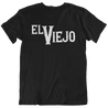 Funny black t-shirt for Latinos and Spanish-speakers. in bold white lettering, the front of the shirt states "El Viejo"