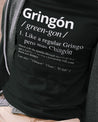 man wearing a Funny t-shirt for men with a unique definition of 'Gringon' in the style of a dictionary entry