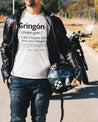man wearing a Funny t-shirt  with a dictionary-inspired graphic. Word "Gringon" is defined as a gringo that is cooler through Latino relationships