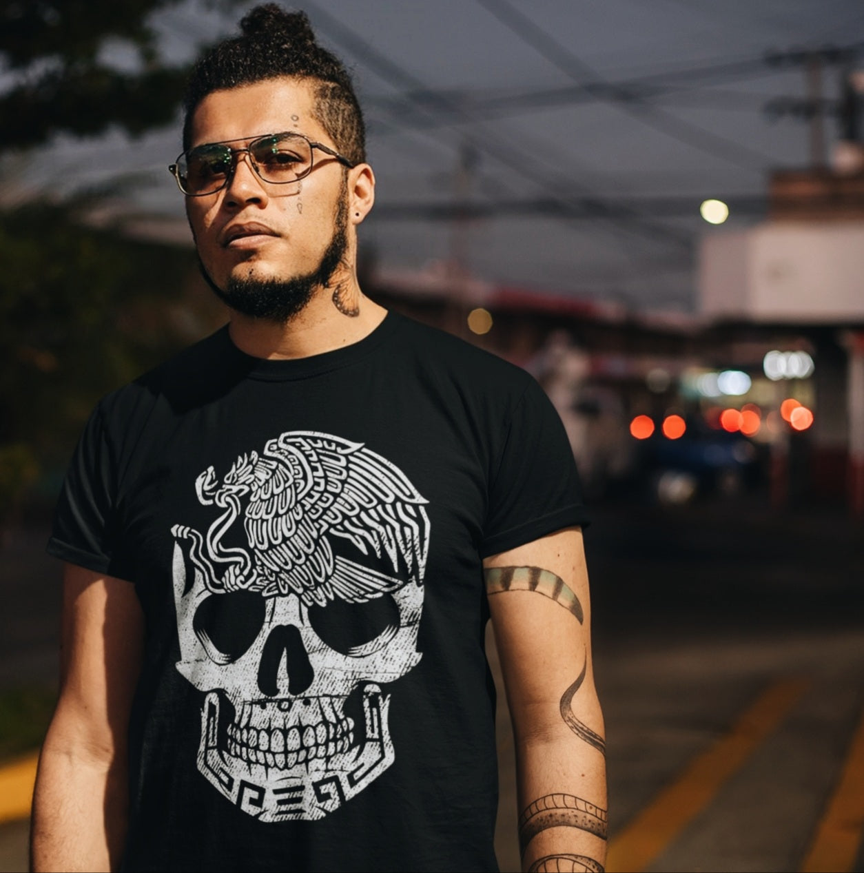 Mexican pride shirt with a skull and crested caracara design
