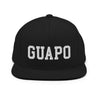 Black OG snapback cap baseball hat with embroidered white letters that say, "GUAPO"