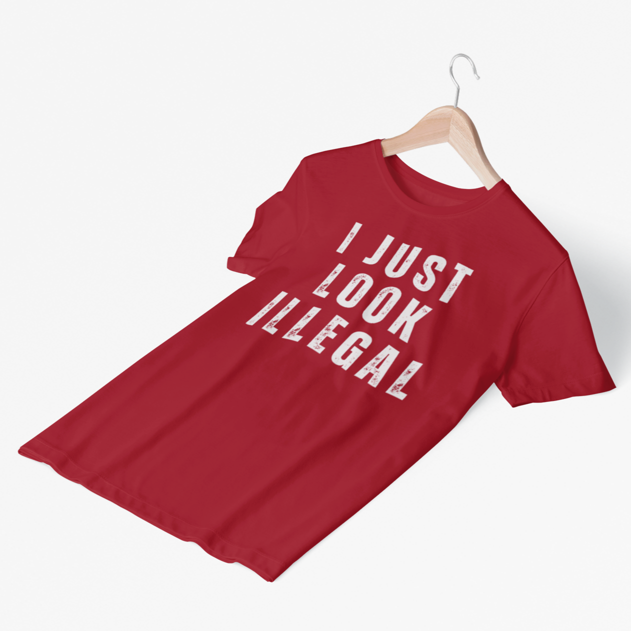 Funny red t-shirt with 'I Just Look Illegal' graphic in Latino Streetwear-style