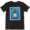 Black t-shirt for Latino men featuring a cartoon-style beer bottle and the text "la caguama" in a Lotería-inspired design.