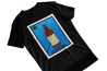Black t-shirt for Latino men with a Lotería-inspired design featuring a cartoon-style beer bottle with the text "la caguama" in a card-like format