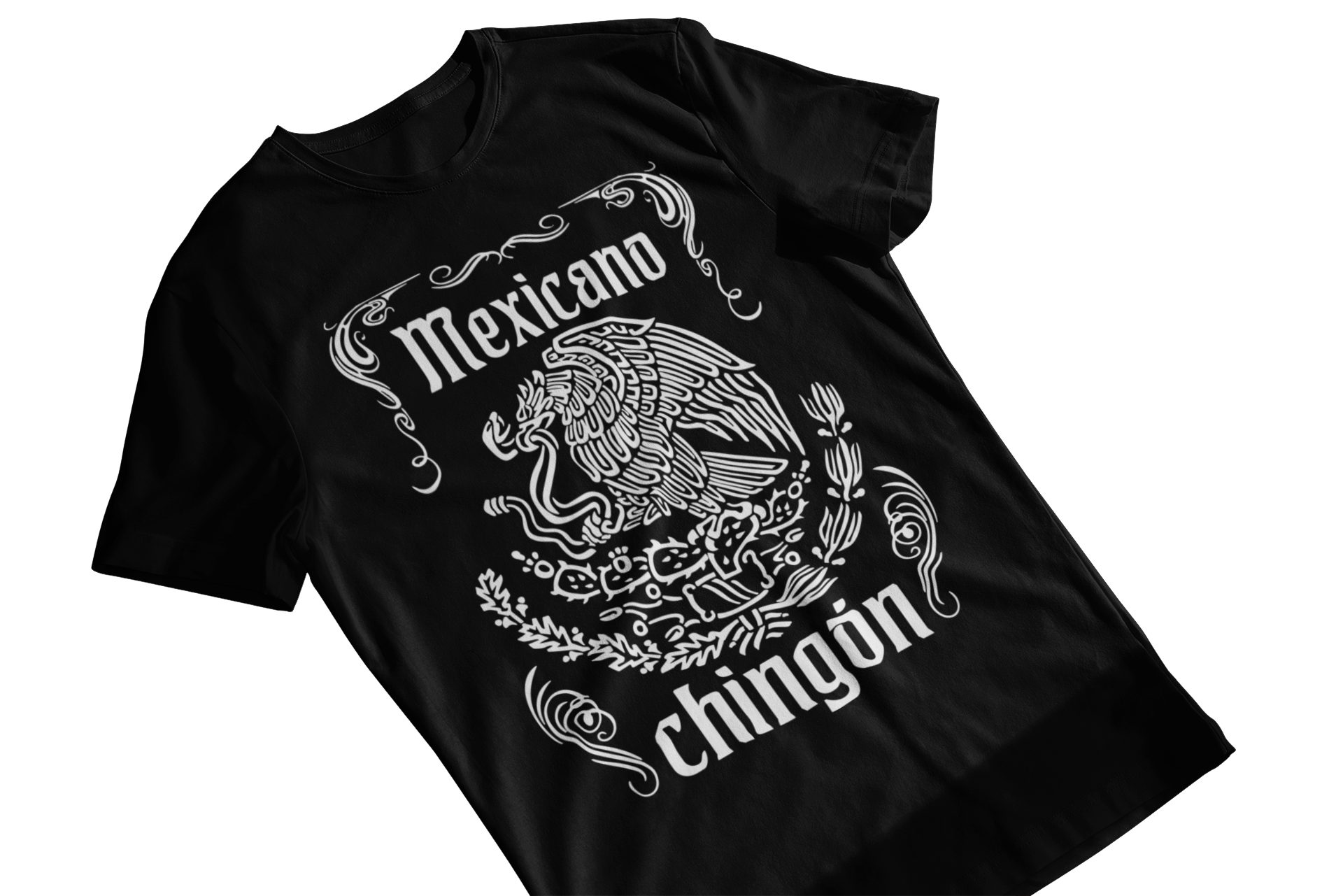 Mexica Black t-shirt with a bold graphic of the Mexican eagle, symbolizing Mexican pride and strength with the text 'Mexican Chingon'.