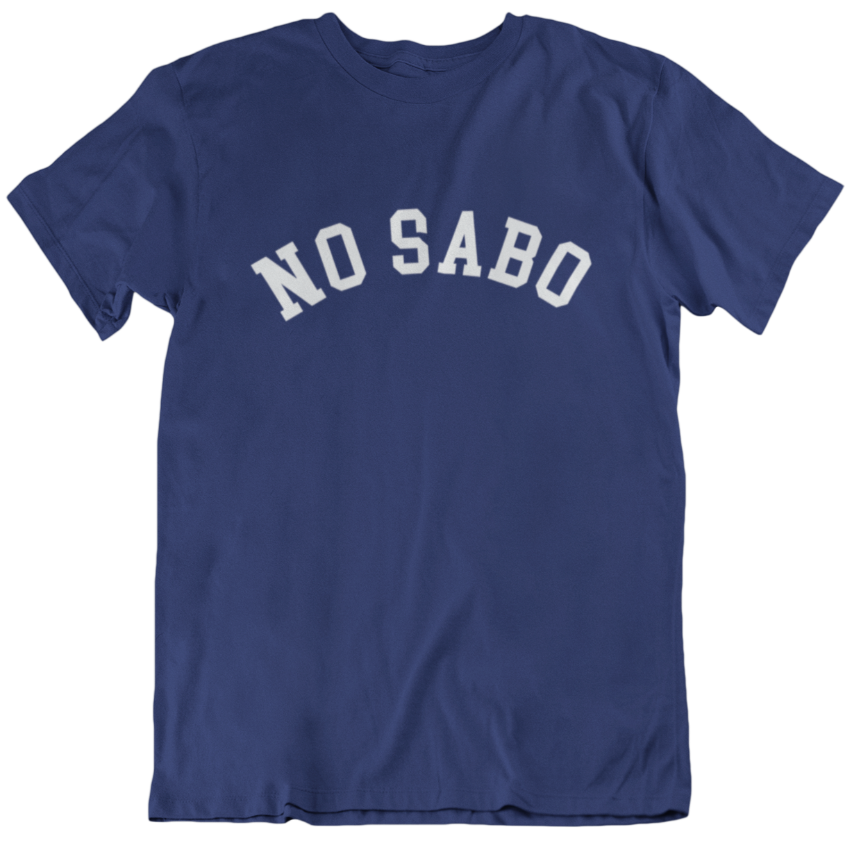 funny navy blue t-shirt for latinos and chicanos. in bold white lettering the shirt states "no sabo" in honor of no sabo kids