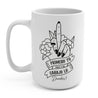Tall white spanish mug with a humorous graphic of a middle finger and text 'primero tu paz y al carajo lo demas’