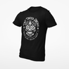 Black t-shirt with tattoo-style Mexican sugar skull design and text "taco tinted dreams" and "nuestra cultura, nuestro corazón"