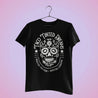 women's black t-shirt with white Mexican skull logo