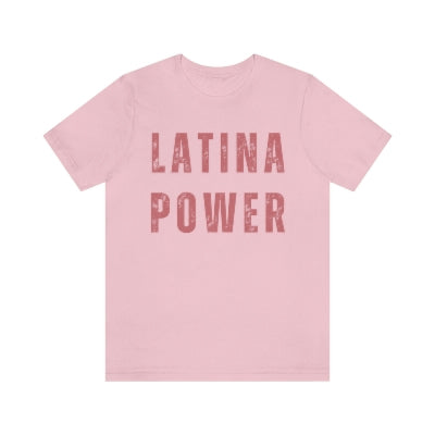 A bold statement shirt displaying "Latina Power" in red