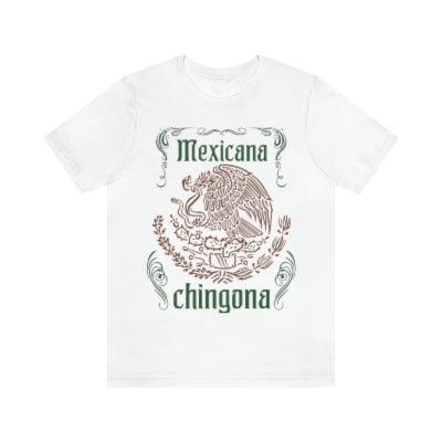empowering white t-shirt for Mexican women, featuring a crested caracara graphic and the text 'Mexicana Chingona'