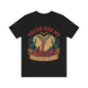 Women's black t-shirt with heart-shaped tacos and red roses graphic, and text "tacos are my valentine"